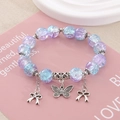 Chic beaded bracelet with purple glass beads and silver butterfly pendant detail - 10mm Bead Diameter / Gradient Blue and Purple