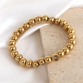 18K gold plated stainless steel beaded stretch bracelet with a crystal inset bead - June