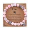 Pink zebra jasper Leo constellation beaded bracelet with zodiac charm and card - Leo