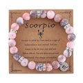 Detail of 8mm pink zebra jasper Scorpio zodiac bead bracelet on craft paper display card - Scorpio