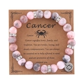 Macro view of 8mm pink zebra jasper stone Cancer zodiac bracelet on gift card - Cancer