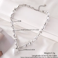 Irregular silver beaded necklace with heart pendant on white silk background - Silver Irregular Beads With Heart (NY04-3)