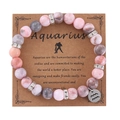 Pink Zebra Jasper Aquarius zodiac beaded bracelet with rhinestone spacers and card - Steel / Aquarius