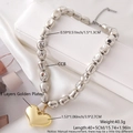 Silver beaded necklace featuring a large 3-layer gold plated heart pendant with lobster clasp - Silver Beads Gold Heart (NY04-7)
