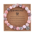 Gemini 8mm pink zebra natural stone beaded stretch bracelet with zodiac sign charm and card - Gemini
