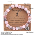 Pink zebra stone Virgo zodiac bracelet with 8mm beads and stainless steel charm - Virgo