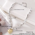 Silver bead necklace with a large 3-layer gold-plated heart pendant and lobster clasp - Silver Chain Gold Heart Irregular Patchwork (NY04-10)