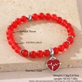 Red agate bead bracelet with stainless steel heart pendant and white heartbeat pattern - 6mm / Carnelian (Heartbeat)