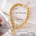 Golden punk choker with 1.5cm large beads and oversized heart pendant jewelry - Full Gold Large Beads Heart (NY05-2)