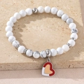 Independence Day beaded bracelet with white marble stone and heart flag charm - 6mm / White Howlite (Color Block Heart)