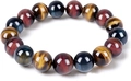 Detailed view of polished tiger eye beads showing natural cat-eye effect in multi-colors - Triple Color Tiger Eye Style / 10mm Bead Diameter