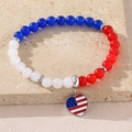 Independence Day beaded bracelet with red white blue beads and heart flag charm - 6mm / Red White Blue (USA Flag)