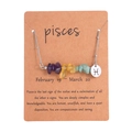 Pisces zodiac necklace with colorful natural gravel stones and silver pendant on display card - Pisces