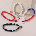 USA flag beaded bracelet with heart pendant and red white blue stone beads - 6mm / Assorted Styles Collection