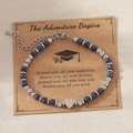 Bracelet perles bleues avec pendentif cœur lettre F et carte cadeau graduation - Lettre F