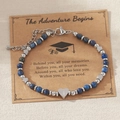 Bracelet coeur en lapis bleu avec initiale I argentée et carte de fin d'études - Lettre I