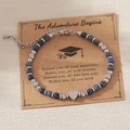 Bracelet en pierres naturelles bleues avec breloque cœur en argent gravée lettre J - Lettre J