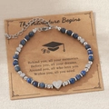 Bracelet perlé en lapis-lazuli bleu et pendentif cœur argenté lettre L avec carte cadeau - Lettre L