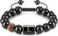 Pulsera trenzada de ojo de tigre con dije de letra L negra y cordón ajustable - L