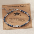 Bracelet de remise de diplôme en lapis-lazuli avec cœur argenté et lettre M - Lettre M