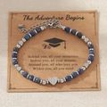 Bracelet perles bleues avec pendentif cœur lettre N et carte cadeau de remise de diplôme - Lettre N
