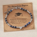 Bracelet en perles d'acier inoxydable avec perles bleues et pendentif cœur lettre O - Lettre O