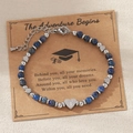 Bracelet diplôme perles bleues avec breloque cœur lettre T et carte cadeau - Lettre T