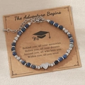 Bracelet en pierres naturelles bleues avec breloque cœur lettre V et carte de diplôme - Lettre V