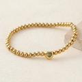 Gold beaded bracelet featuring a heart-shaped olive green zircon center stone - Army Green