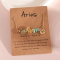 Aries zodiac necklace with natural crystal gravel and gold pendant on paper card - Aries (XS-15-BY)