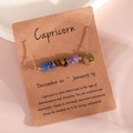 Capricorn necklace with crushed stones and engraved zodiac coin on a display card - Capricorn (XS-15-MJ)