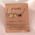 Pisces zodiac necklace with gold pendant and colorful crushed crystal stones - Pisces (XS-15-SY)