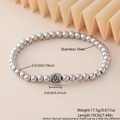 Silver stainless steel beaded bracelet featuring a square triquetra celtic knot charm - Celtic Knot Square Charm (NAD02-10) / 5mm Non-fading Stainless Steel