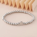 Polished silver stainless steel beaded elastic bracelet with round metal pendant - Plain Round Charm (NAD03-1) / 5mm Non-fading Stainless Steel