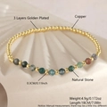 Elastische kralenarmband met gouden koperen kralen en kleurrijke natuursteen - Koperen Kralen + Natuursteen Kralen Stijl (NAH10-7)