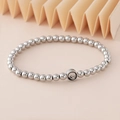 Elastisches Perlenarmband aus Edelstahl mit silbernem Totenkopf-Anhänger für Damen - Totenkopf-Anhänger (NAD03-5) / 5mm Nicht Verblassender Edelstahl