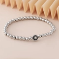 Perlenarmband aus Edelstahl in Silber mit Sonnenanhänger und Zirkonia-Stein - Sonne Strass Anhänger (NAD03-6) / 5mm Nicht Verblassender Edelstahl
