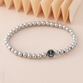 Minimalistisches Perlenarmband aus Silberkugeln mit nautischem Anker-Anhänger - Runder Ankeranhänger (NAD03-9) / 5mm Nicht Verblassender Edelstahl
