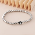 Minimalistisches silbernes Perlenarmband mit schwarzem Emaille-Ankeranhänger und Politur - Emaille Ankeranhänger (NAD03-10) / 5mm Nicht Verblassender Edelstahl