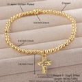 Golden copper beaded stretch bracelet with hammer-textured cross pendant and 18k plating - Gold Plated Cross (NAH12-3)
