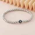 Elastisches Edelstahl-Perlenarmband mit weißem Algiz-Runensymbol auf schwarzer Perle - Runen-Symbol Anhänger (NAD04-1) / 5mm Nicht Verblassender Edelstahl