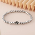 Silbernes Edelstahl-Perlenarmband mit schwarzem Emaille-Anhänger und Herz-Motiven - Herz-Kreuz Anhänger (NAD04-4) / 5mm Nicht Verblassender Edelstahl