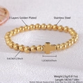 Golden stainless steel beaded bracelet with cross pendant and three-layer gold plating - Engraved Cross Style (NAI03-10)