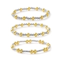 Dreiteiliges elastisches Perlenarmband-Set in Gold und Silber mit minimalistischem Design - 6+4mm Zweifarbiger Armband Stapel