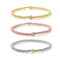 Dreiteiliges Set stapelbarer Perlenarmbänder in Gold, Silber und Roségold mit Motivperlen - 5+4mm Dreifarbiger Armband Stapel