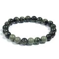 Natural dark green stone beaded bracelet with polished round jasper stones on white background - Sparrow Stone / 6mm