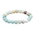 Detalle de la pulsera con cuentas redondas de piedra volcánica, ojo de tigre y amazonita - Amazonita-4mm