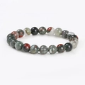 Bracelet élastique en perles de pierre de sang naturelle aux taches vert foncé et rouges - Pierre de Sang Africaine