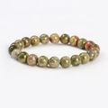 Pulsera de piedra de sangre natural con cuentas redondas de 8-10mm en tonos verdes - Unakita