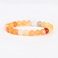 Natural agate stone beaded bracelet with orange and translucent white round beads - 4mm / Gold Silk Jade